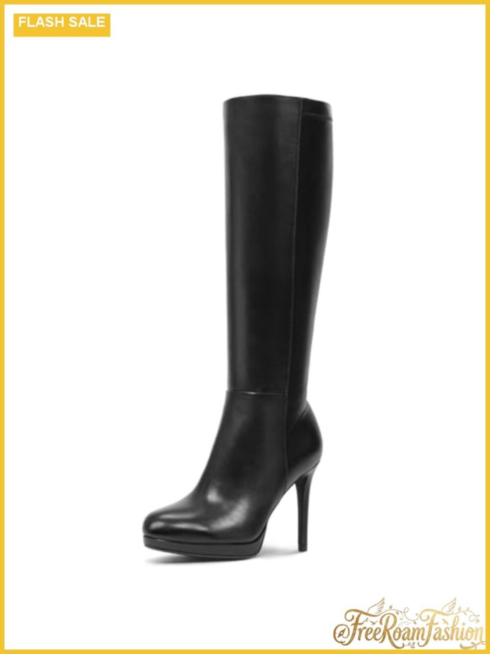 Women's Knee High Boots Pointed Toe Platform Heel Side Zip Tall Dress Boot